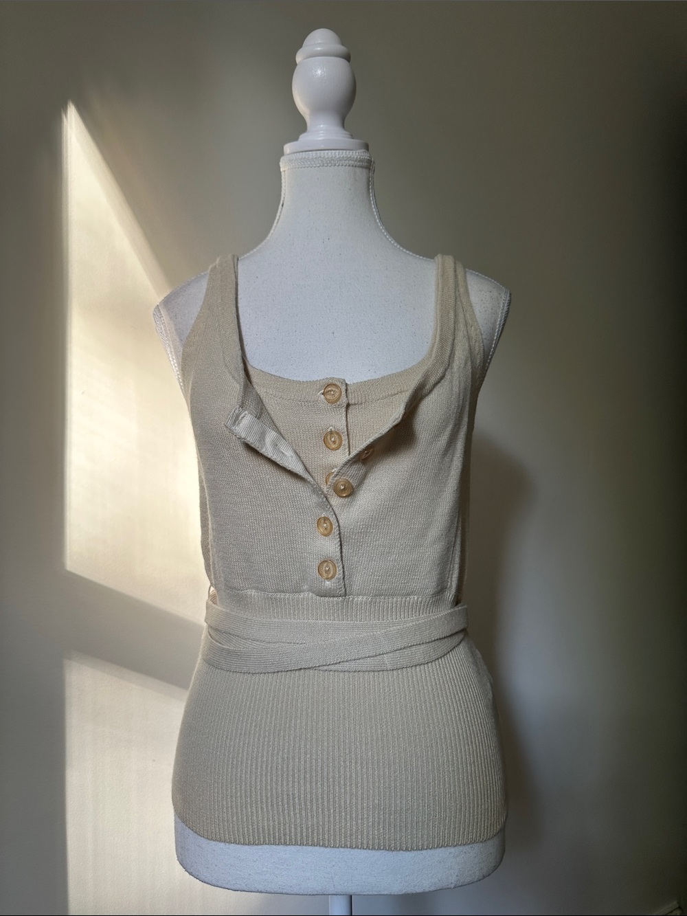 NWOT TWENTY8TWELVE Cream Silk Wool Cashmere Faux Layer Boho Belt Tank Top Sz 10
